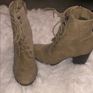 Faux suede lace up bootie